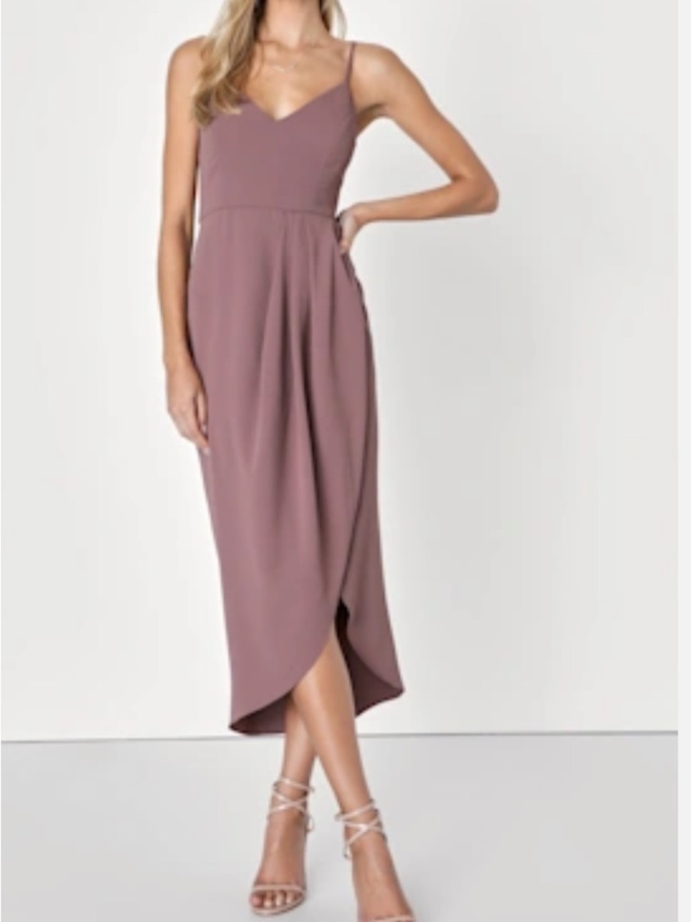 Sleeveless V-Neck Mauve Slip Dress